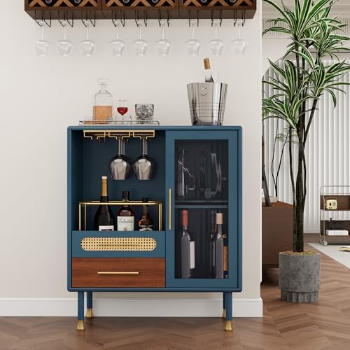 ARTPOWER Modern Coffee Bar Cabinet with Pull-Out Wine Storage, Blue - Image 3