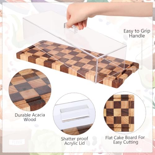 Mifoci 3 Pack Acacia Wood Checkerboard Cake Stand Serving Tray with Acrylic Lid, 15 x 6 x 4 Inches Charcuterie Table Display Set, Dessert Serving Tray Set for Bakery, Buffet, Home Party & Restaurant - Image 3