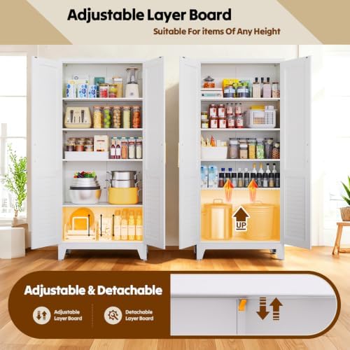 70.9" H Tall Storage Cabinet, Kitchen Pantry Cabinet with Doors, White Freestanding Kitchen Cabinet for Kitchen, Dining Room & Pantry Organization, Adjustable Shelves, 70.9" Hx31.5 Wx15.7 D - Image 5