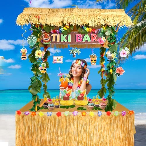 Auihiay 126PCS Abundant Tiki Bar Hut Kit, Portable Outdoor Tiki Bar Decor by Auihiay