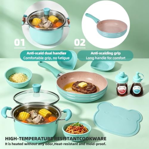 Cicicooie Kids Cooking Sets Real Easy Montessori Kitchen Safe Tools Making for Beginner Cooking Educational (Green) - Image 5