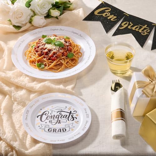 Goodluck 350 Piece Graduation Gold Plastic Dinnerware Set for 50 Guests - Image 4