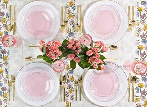 PLASTICPRO 64 Piece Combo Plates Set includes 32-7'' inch Plates & 32-10'' inch Plate Pink Hammered Plastic Party Plate Premium heavyweight Elegant, Disposable, Tableware, Dishes, - Image 3