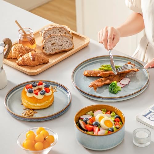 vancasso ONION Ceramic Plates and Bowls Sets, 24 Pieces Light Blue Dinnerware Sets for Kitchen, Reactive Glaze Dishes Set for 8, Dishwasher and Microwave Safe - Image 5