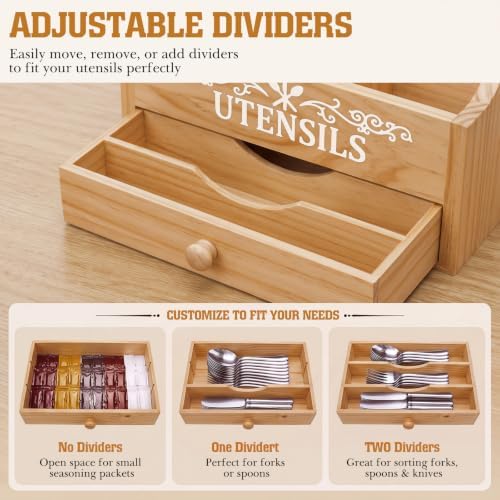 Wooden Kitchen Utensil Holder with Magnetic Knife Block, Natural - Image 5