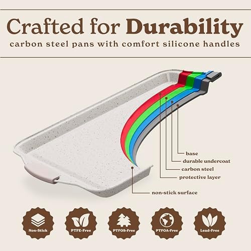 Country Kitchen Nonstick Stackable Bakeware Set - Heavy Duty, Durable, Easy Release Baking Set, Cream, 10 Pcs - Image 6