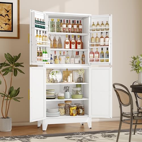 GAIOUS 74.8" Tall Metal Food Cabinet, White Kitchen Pantry Cabinet - Image 3
