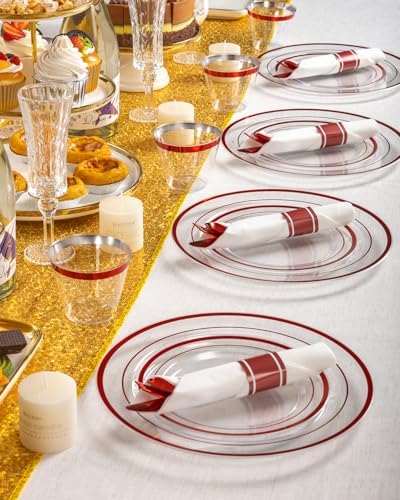 Goodluck 700 Pcs Red Plates and Napkins Party Supplies, Clear Plastic Plate - Image 4