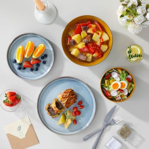 ONION Ceramic Plates and Bowls Sets for 6, 24 Pieces Stoneware Dinnerware Sets for Kitchen, Reactive Glaze Dish Set, Dishwasher and Microwave Safe, Light Blue - Image 2