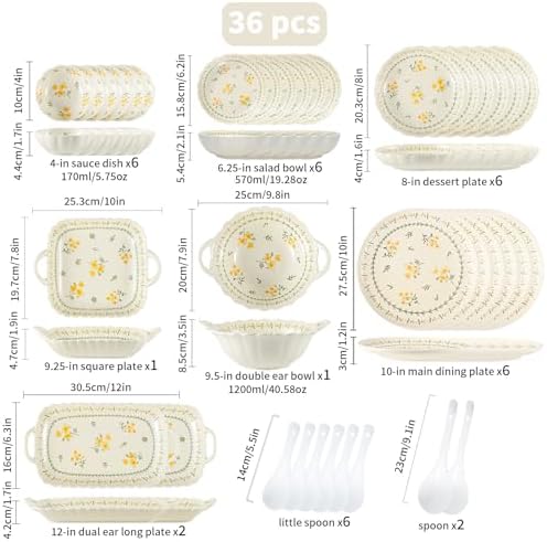Ceramic Dinnerware Set, Series Kavara Ⅱ, (Yellow Spring Primrose) - Image 3