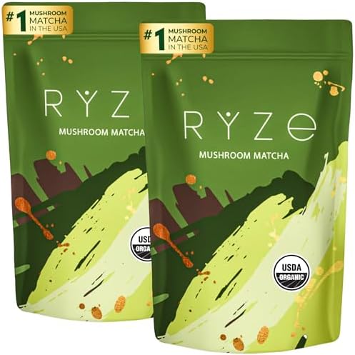 RYZE Mushroom Matcha Starter Kit, 6 Adaptogenic Mushrooms, 60 Servings by RYZESUPERFOODS