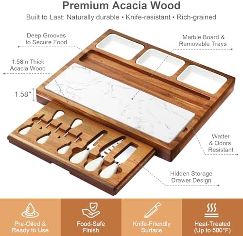 Charcuterie Board Set Premium Large Acacia Wood Cheese Platter with Reusable Bowls, Cheese Knives and Forks - Housewarming, Wedding, Bridal Shower, Birthday Gifts - Image 5