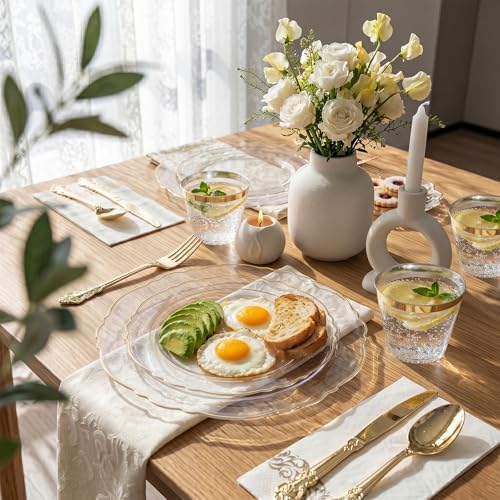KIRE 210Pcs Clear Plastic Plates with Gold Rim for Wedding/Party - Image 5