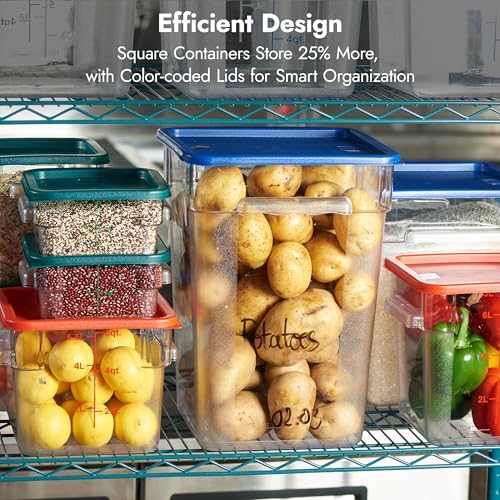 CURTA 8-Pack 4 Qt NSF Clear Polycarbonate Food Storage Containers with Green Lids - Square, Commercial-Grade, Freezer & Dishwasher Safe, Stackable - Image 5