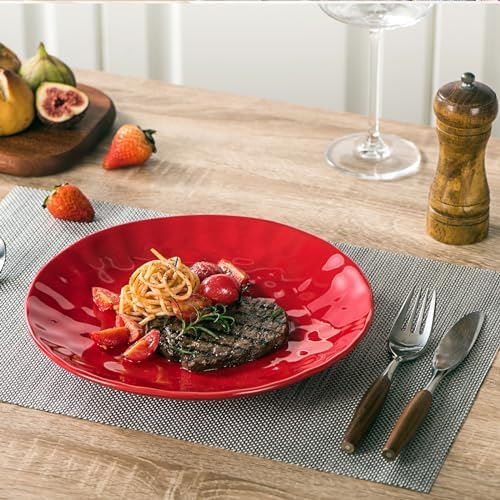 vicrays Ceramic Dinner Plates Set, 10 Inch, Microwave, Oven, Dishwasher Safe, Round, Porcelain Fluted Suitable for Steak, Pasta, Pizza, Home, Restaurant - Set of 6 Red - Image 2