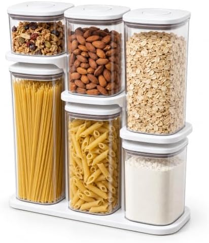 Pop Airtight Food Storage Containers with Lids, 6-Pc Set with Rack by POPPIQ