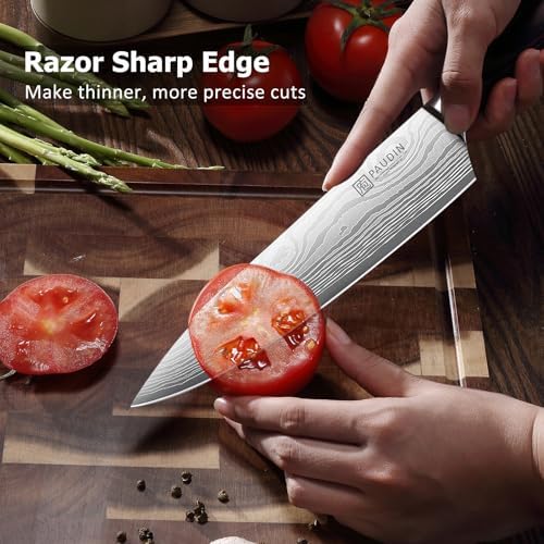 PAUDIN Kitchen Knife Set, 3 Piece High Carbon Stainless Steel Professional Chef Knife Set with Ultra Sharp Blade & Wooden Handle (Kitchen Knife Set 3 Pcs) - Image 4