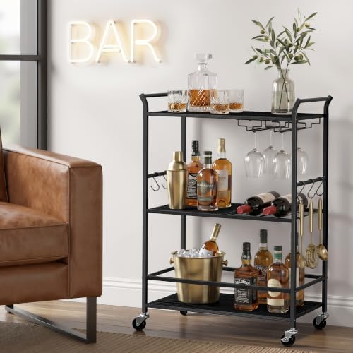 VASAGLE Bar Cart with Wheels, Drink Cart with Wine Rack and Glass Holder by VASAGLEbySONGMICSHOME