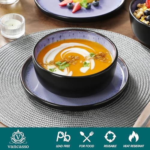 vancasso Plates and Bowls Sets, 24 Pieces Stoneware Dinnerware Sets for 8, Kitchen Dish Set Mircowave and Dishwasher Safe Ceramic Dishware, Purple, Series AMBER - Image 4