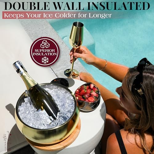Gusto Nostro 4.1L Insulated Ice Bucket with Lid and Tongs, Double Wall Stainless Steel Ice Bucket Large, BPA Free Ice Bucket for Cocktail Bar, Keeps Champagne, Wine, Beer Chill for Parties (Gold) - Image 5