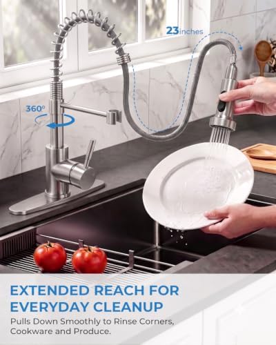 VFAUOSIT Kitchen Faucet with Pull Down Sprayer, Spring Brushed Nickel - Image 3
