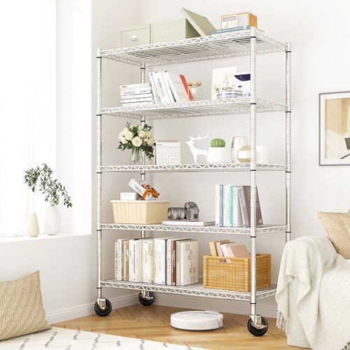 REIBII 72.8" Wire Shelving with Wheels,5 Tier 1653LBS Heavy Duty Shelves - Image 2