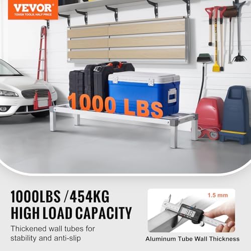 VEVOR Aluminum Dunnage Rack, 48” x 14” Commercial Food Floor Rack, 8” Off the Floor, 1000 lbs Capacity All-Welded Aluminum Storage, for Storage in Restaurants, Kitchens, Garages and Vehicles - Image 2