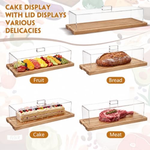 Mifoci 3 Pack Natural Wood Color Cake Stand Serving Tray with Acrylic Lid, 15 x 6 x 4 Inches Charcuterie Table Display Set, Dessert Serving Tray Set for Bakery, Buffet, Home Party & Restaurant - Image 5