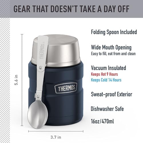THERMOS Stainless King Food Jar with Spoon,16oz, Matte Mid Blue - Image 2