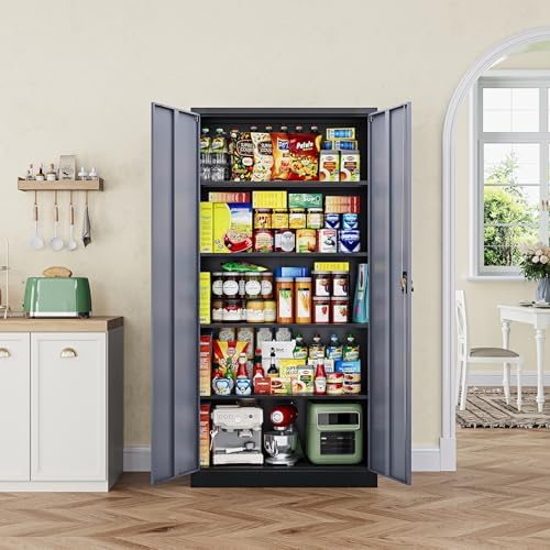 Letaya Metal Garage Storage Cabinets with Lock Door and Adjustable Shelves, Steel Tool Cabinets for Home,Office,Warehouse Organisieren (Black Gray) - Image 4