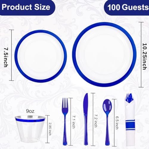 I00000 700Pcs Dark Blue Plastic Dinnerware Set,Clear Plates for 100 Guests - Image 5