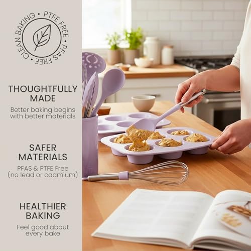 Larder & Vine 8-Piece Stackable Bakeware Set, Ceramic-Coated Nonstick Baking Pan Set, Non-Toxic, with Baking Sheets, Muffin Pan, Loaf Pan & Cake Pans, Lavender - Image 5