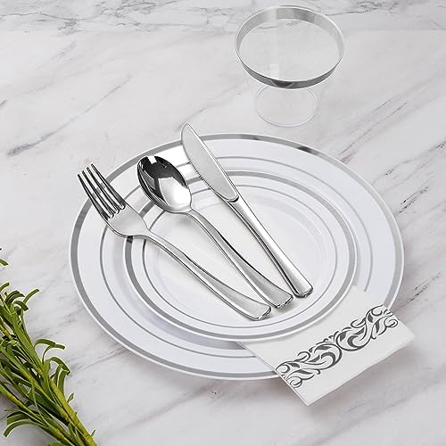 Goodluck 175 Pcs Silver Dinnerware Sets for 25 Guests, Disposable Plate Set - Image 4