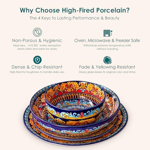 vancasso 24-Piece Dinnerware Sets,Plates & Bowls Sets Service for 6, Bohemian Porcelain Dishes Set for 6, Kitchen Dinner Set,Microwave & Dishwasher Safe, Scratch Resistant,Series KRVI - Image 5