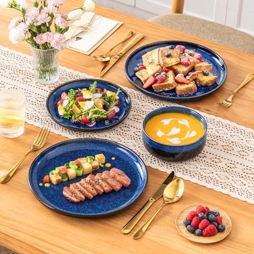 vancasso Starry 12 Pieces Dinnerware Sets for 4, Blue Reactive Glaze Dishes Sets, Ceramic Plates and Bowls Set, Dinner Salad Dessert Plates, and Cereal Bowls Set, Dishwasher and Microwave Safe - Image 6