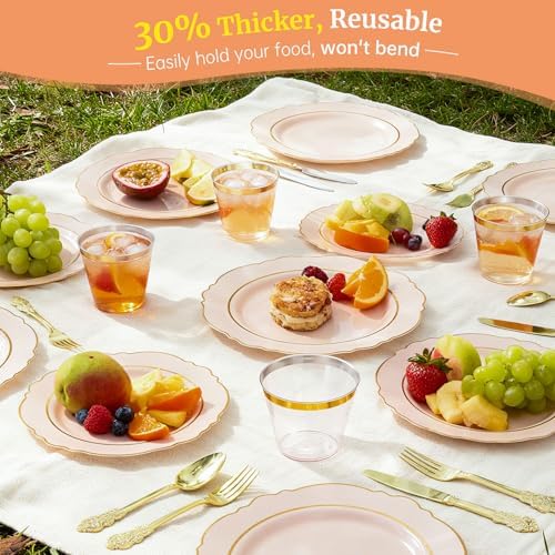 AIRE Pink Gold Plastic Plates Set, 350PCS Disposable Tableware for 50 - Image 5