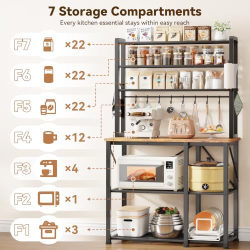 YASONIC Coffee Bar, Bakers Rack with Storage, 34.7 Inches Microwave Stand - Image 4
