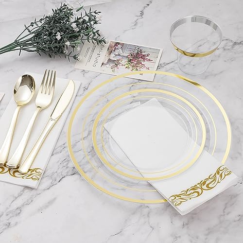 BESTVIP 700 PCS Clear Gold Plastic Plates and Silverware Set Disposable - Image 2