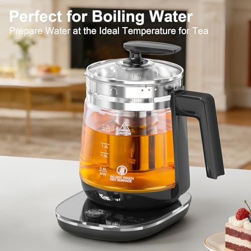 Electric Kettle 1.5L Borosilicate Glass, 1200W Temperature Control Tea Kettle with Auto Shut-Off & Boil-Dry Protection, BPA-Free Stainless Steel Base, Fast Boil for Coffee & Tea, Black - Image 2