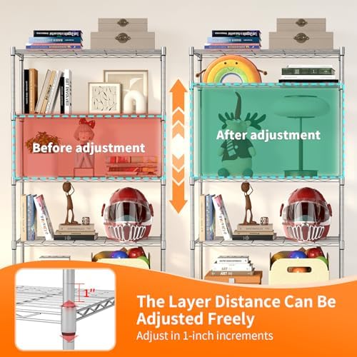 BestOffice | 5-Tier Wire Storage Shelves with Wheels | 14 x 30 x 61 | Chrome | with Adjustable Racks | Heavy-Duty Metal Shelf, Holds Upto 1250 lbs | No-Tool Assembly | Ideal for Home & Garage Shelving - Image 6