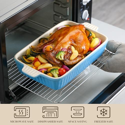 MALACASA Casserole Dishes for Oven, Ceramic Bakeware Set of 4, Blue - Image 5