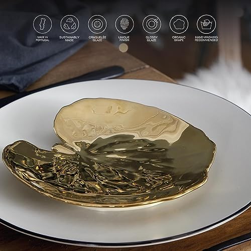 Costa Nova Ceramic Stoneware 9" Hydrangea Leaf - Riviera Collection, Gold | Microwave & Dishwasher Safe Dinnerware | Food Safe Glazing | Restaurant Quality Serveware - Image 3
