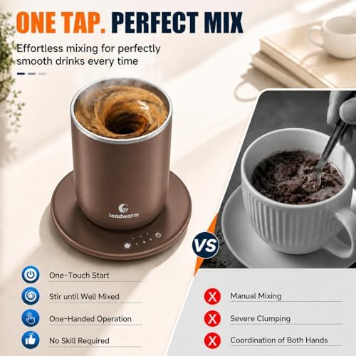 Self Heated Stirring Coffee Mug, 10oz Auto Mixing Cup with Warmer,Brown - Image 2