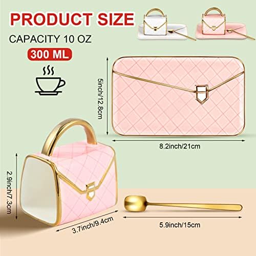 Zubebe 2 Sets Coffee Mug Elegant Handbag Shaped Cup,Pink White - Image 2