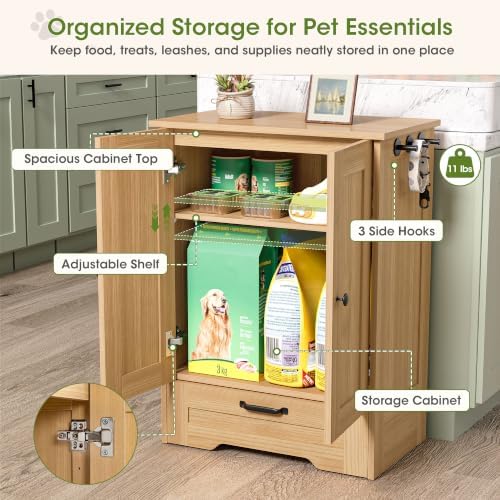 Dog Cabinet, Dog Feeding Station with Hidden Pull-Out Feeder, Oak - Image 6