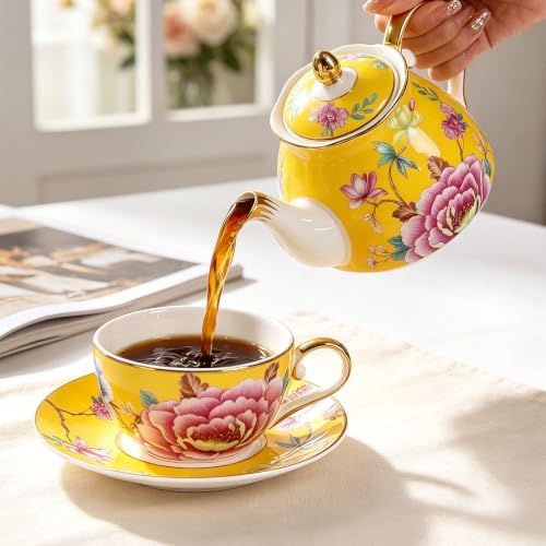 KAMMAK Tea for One Set, Ceramic Teapot, Bone China Tea Set, Cup and Saucer - Image 5