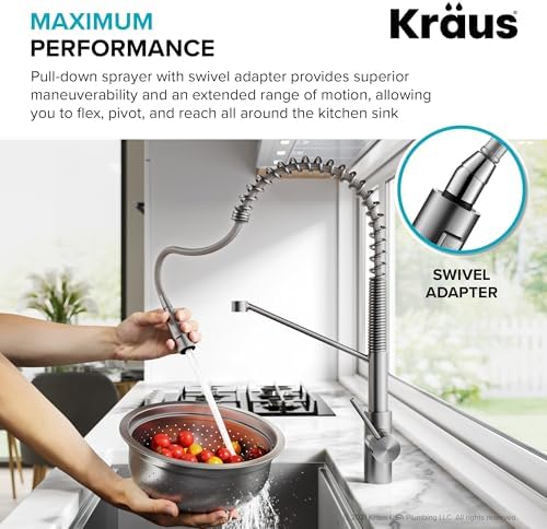 KRAUS Oletto Commercial Style Single Handle Pull Down Kitchen Faucet with QuickDock Top Mount Installation Assembly in Spot Free Antique Champagne Bronze, KPF-2631SFACB - Image 7