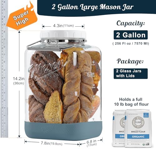 2 Gallon Glass Jar with Airtight Lid, 2 Pack, 256 Oz, Square - Image 2