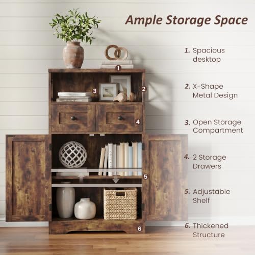 Farmhouse Storage Cabinet with Drawers, Small Kitchen Pantry Cabinet, Brown - Image 6