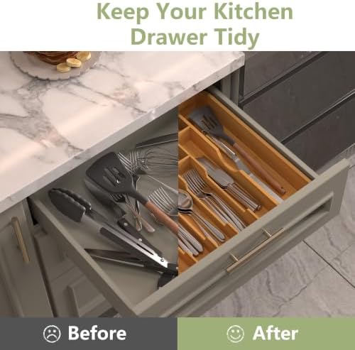 Suli Extra Large Silverware Drawer Organizer,Expand 12.6in to 19.7in,Bamboo - Image 3
